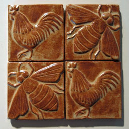 New Rooster and Bee Tiles Installed