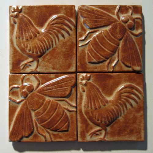 New Rooster and Bee Tiles Installed