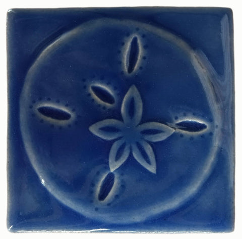 Sand Dollar 4"x4" Ceramic Handmade Tile - Watercolor Blue Glaze