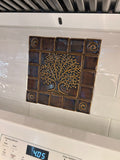 6x6 inch Elm Tree Ceramic Handmade Tile With 2 inch Border - Amber Brown Glaze installation photo