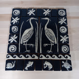 Set Of Two 4"x8" Heron Ceramic Handmade Tiles with 2" and 3" Border - Night Sky Glaze