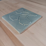 Triple Ginkgo Leaf 6"x6" Ceramic Handmade Tile - Celadon Glaze