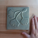 Triple Ginkgo Leaf 6"x6" Ceramic Handmade Tile - Celadon Glaze