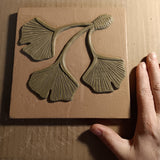 Triple Ginkgo Leaf 6"x6" Ceramic Handmade Tile - process photo
