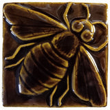 Honey Bee 4"x4" Ceramic Handmade Tile - Amber Brown Glaze
