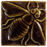 Honey Bee 4"x4" Ceramic Handmade Tile - Amber Brown Glaze