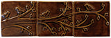Birds On A Branch Triptych Three 6"x6" Ceramic Handmade Tiles - Amber Brown Glaze