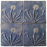 Dandelion 6"x6" Ceramic Handmade Tile - Watercolor Blue Glaze Grouping
