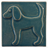 Dog 2 (facing Left) 4"x4" Ceramic Handmade Tile - Blue Isle Glaze