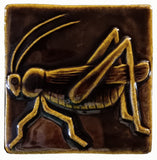 Grasshopper 4"x4" Ceramic Handmade Tile - Amber Brown Glaze