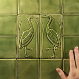 Set Of Two 4"x8" Heron Ceramic Handmade Tiles - Spearmint Glaze with field tiles