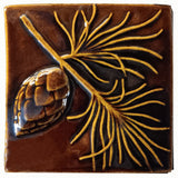 Pine 6"x6" Ceramic Handmade Tile - Amber Brown Glaze