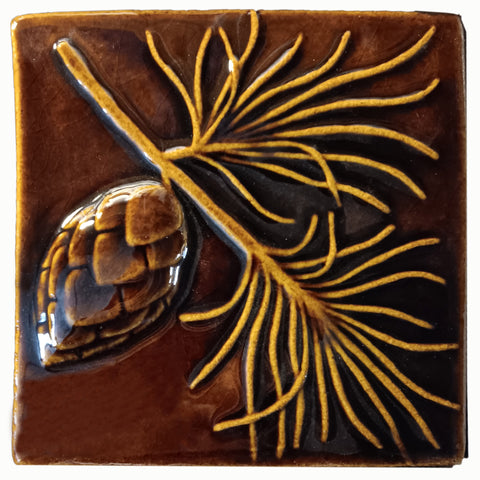 Pine 6"x6" Ceramic Handmade Tile - Amber Brown Glaze