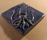 Squid 4"x4" Ceramic Handmade Tile - Watercolor Blue Glaze edge view