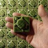 Turtle 2"x2" Ceramic Handmade Tile- Spearmint Glaze size reference