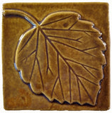 Aspen Leaf 4"x4" Ceramic Handmade Tile - Honey Glaze