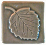 Aspen Leaf 3"x3" Ceramic Handmade Tile -Gray Glaze