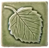 Aspen Leaf 3"x3" Ceramic Handmade Tile -Spearmint Glaze