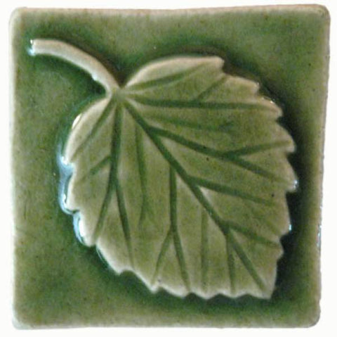 Aspen Leaf 2"x2" Ceramic Handmade Tile -Spearmint Glaze