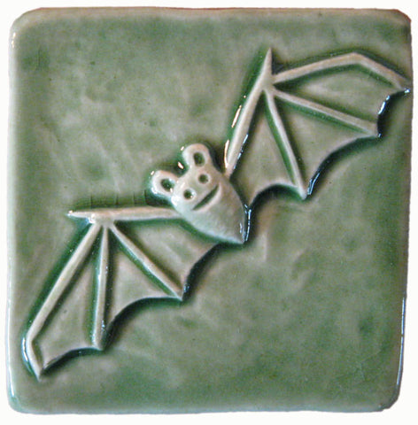 Bat 3"x3" Ceramic Handmade Tile - Spearmint Glaze