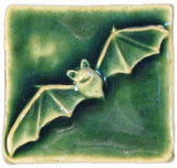 Bat 2"x2" Ceramic Handmade Tile - Leaf Green Glaze