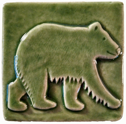 bear 4"x4" Ceramic Handmade Tile - Spearmint Glaze