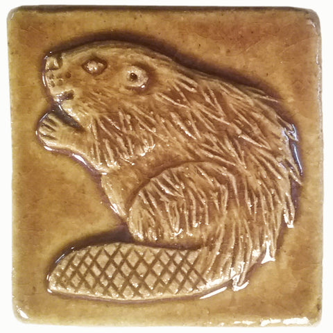 Beaver 2"x2" Ceramic Handmade Tile - Honey Glaze