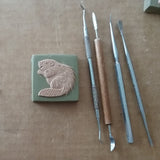 Beaver 2"x2" Ceramic Handmade Tile - process photo