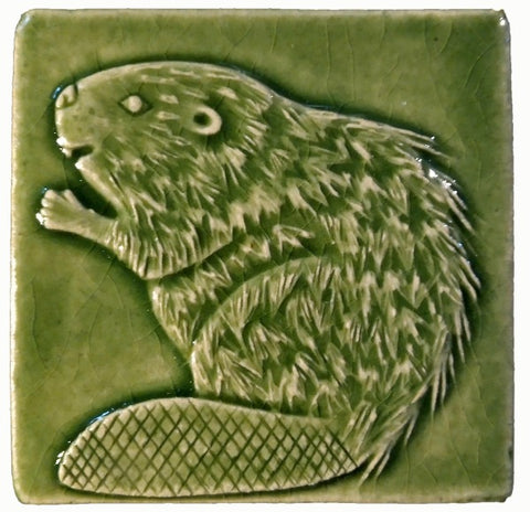 Beaver 4"x4" Ceramic Handmade Tile - Spearmint Glaze