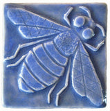 Honey Bee 3"x3" Ceramic Handmade Tile - Watercolor Blue Glaze