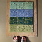 Birds On A Branch Triptych Three 6"x6" Ceramic Handmade Tiles - size reference