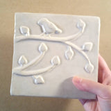 Birds On A Branch 3 6"x6" Ceramic Handmade Tile - White Glaze size reference