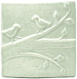 Birds On A Branch 1 6"x6" Ceramic Handmade Tile - White Glaze