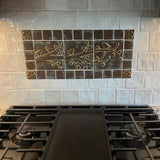 Birds On A Branch Triptych Three 6"x6" Ceramic Handmade Tiles With 2" Border - Autumn glaze Installation Photo