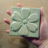 Blossom 4"x4" Ceramic Handmade Tile - Pacific Blue Size reference