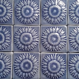 Sunflower 3"x3" Ceramic Handmade Tile - Watercolor Blue Glaze Grouping