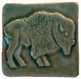 Buffalo facing right 2"x2" Ceramic Handmade Tile - Spearmint Glaze