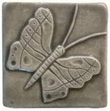 Butterfly 3"x3" Ceramic Handmade Tile - Gray Glaze