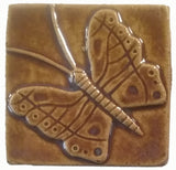 Butterfly 3"x3" Ceramic Handmade Tile - Honey Glaze