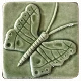 Butterfly 3"x3" Ceramic Handmade Tile - Spearmint Glaze