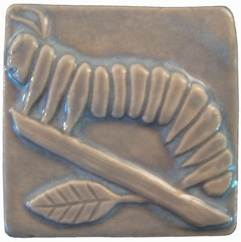 Caterpillar 3"x3" Ceramic Handmade Tile - Celadon Glaze