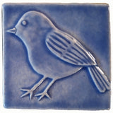 Chickadee facing left 4"x4" Ceramic Handmade Tile - Watercolor Blue Glaze