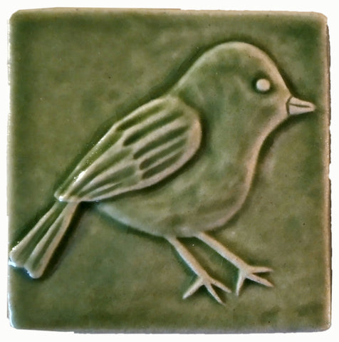 Chickadee 4"x4" Ceramic Handmade Tile - spearmint glaze