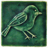 Chickadee 4"x4" Ceramic Handmade Tile - Leaf Green Glaze