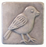 Chickadee 2"x2" Ceramic Handmade Tile - Gray Glaze