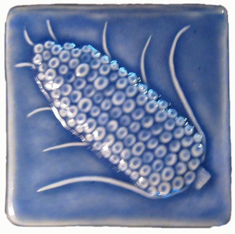 Corn 4"x4" Ceramic Handmade Tile - Watercolor Blue Glaze