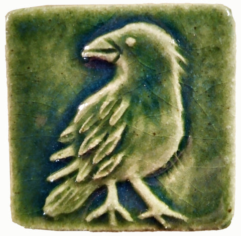 Crow Ceramic Handmade Tile - Leaf Green glaze