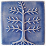 Cypress Tree 4"x4" Ceramic Handmade Tile - Watercolor Blue Glaze