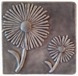 Daisies 4"x4" Ceramic Handmade Tile - gray Glaze