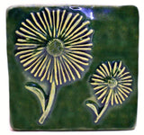 Daisies 4"x4" Ceramic Handmade Tile - Leaf Green Glaze 